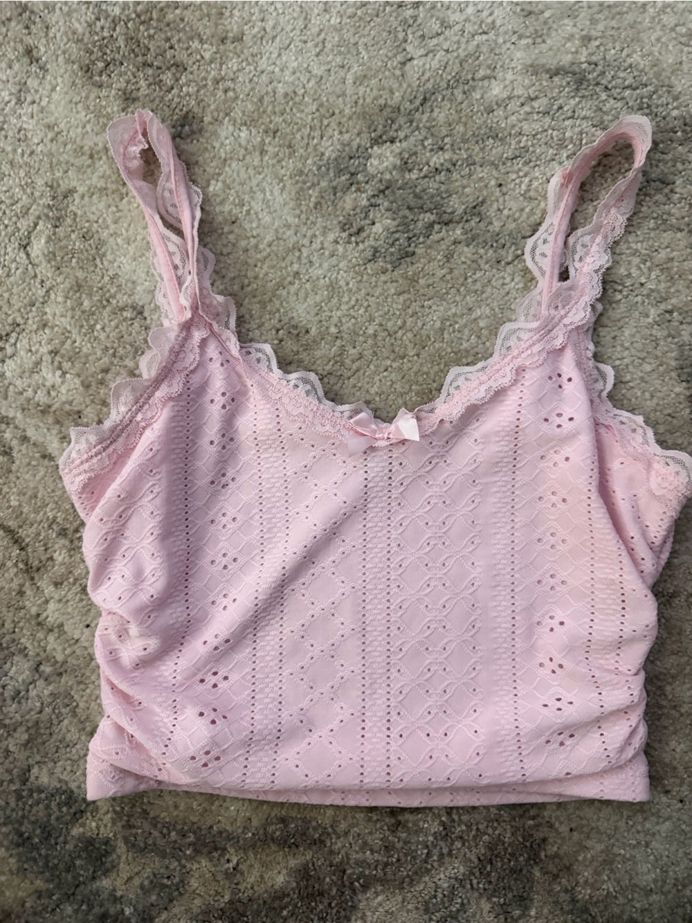 Pink Eyelet Lace-Trim Tank Top - Cute Everyday Layering